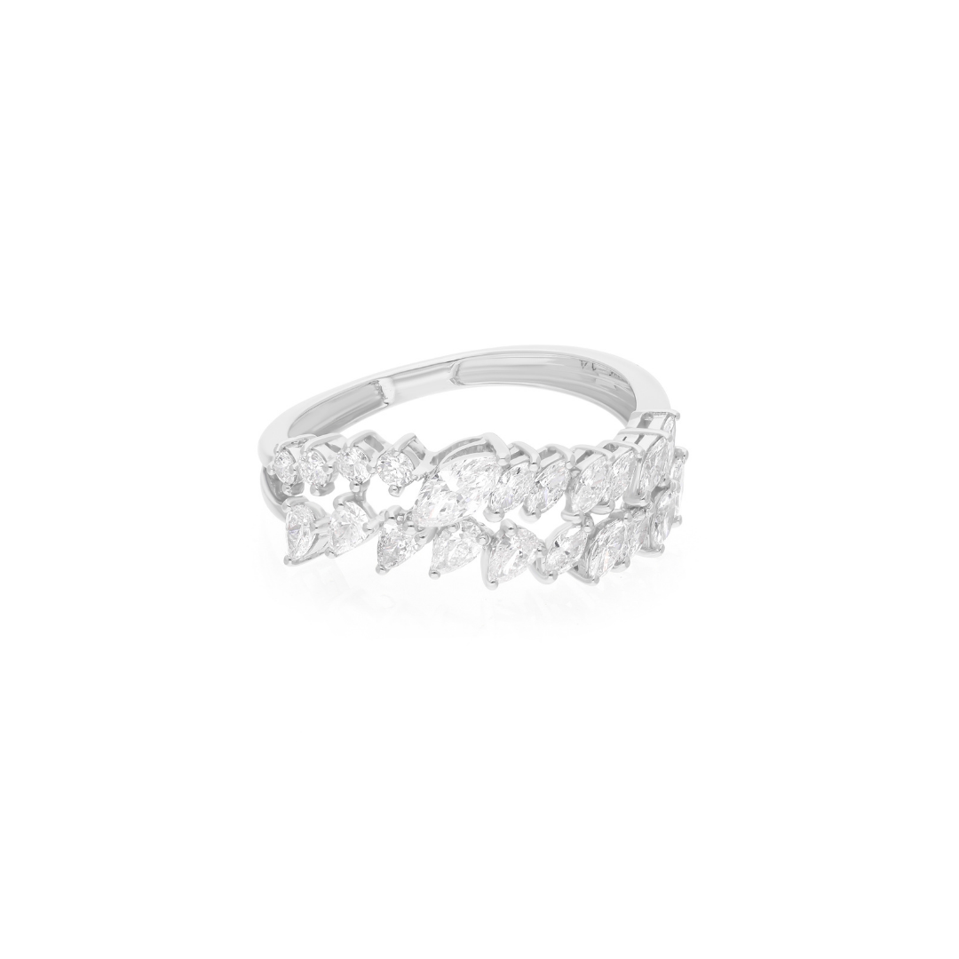 0.96Ct SI/HI Marquise & Pear Round Diamond Gold Proposal Ring