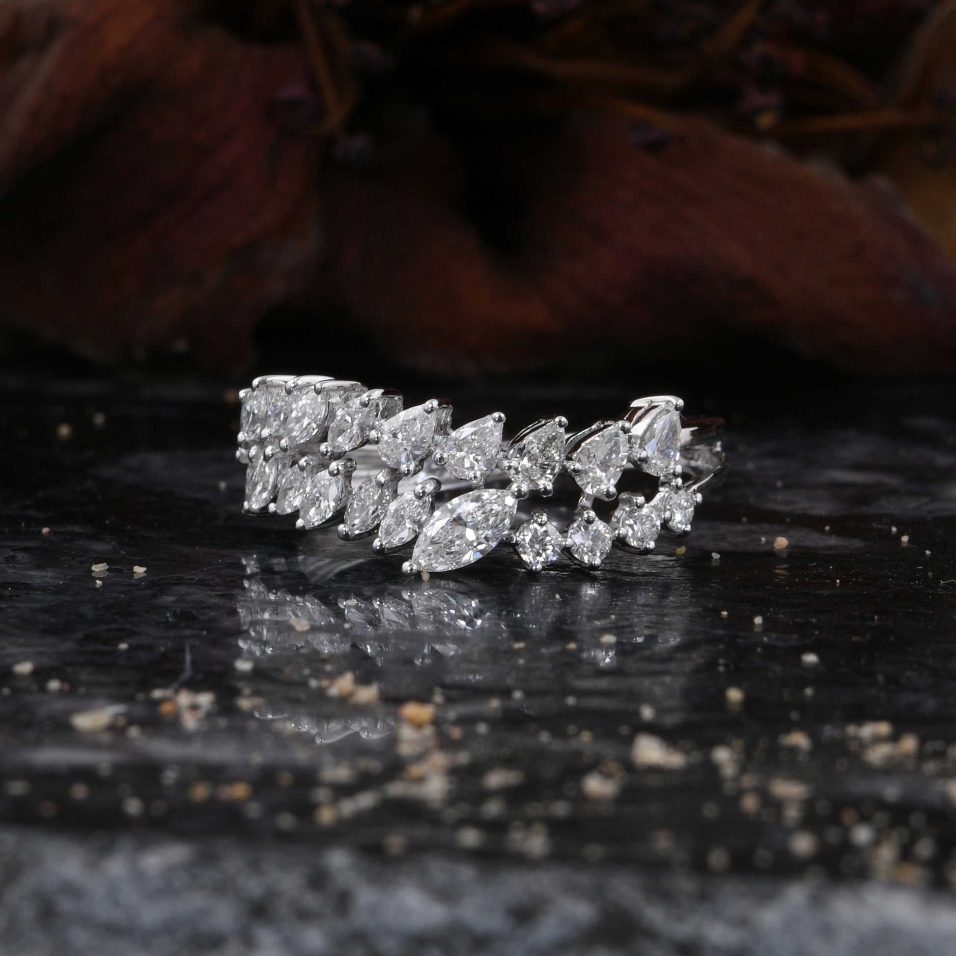 0.96Ct SI/HI Marquise & Pear Round Diamond Gold Proposal Ring