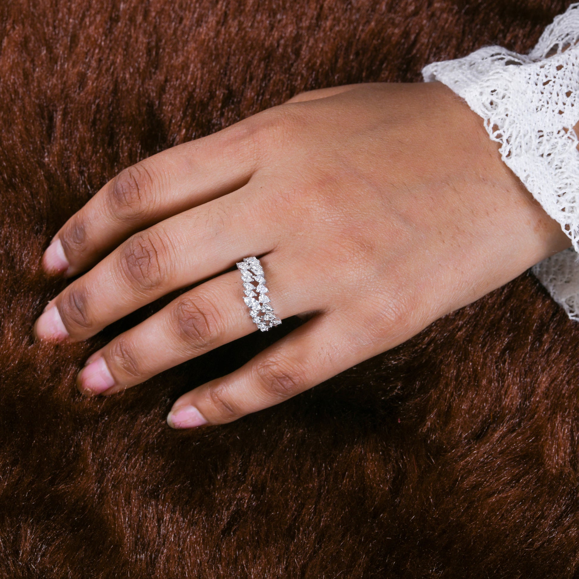 0.96Ct SI/HI Marquise & Pear Round Diamond Gold Proposal Ring