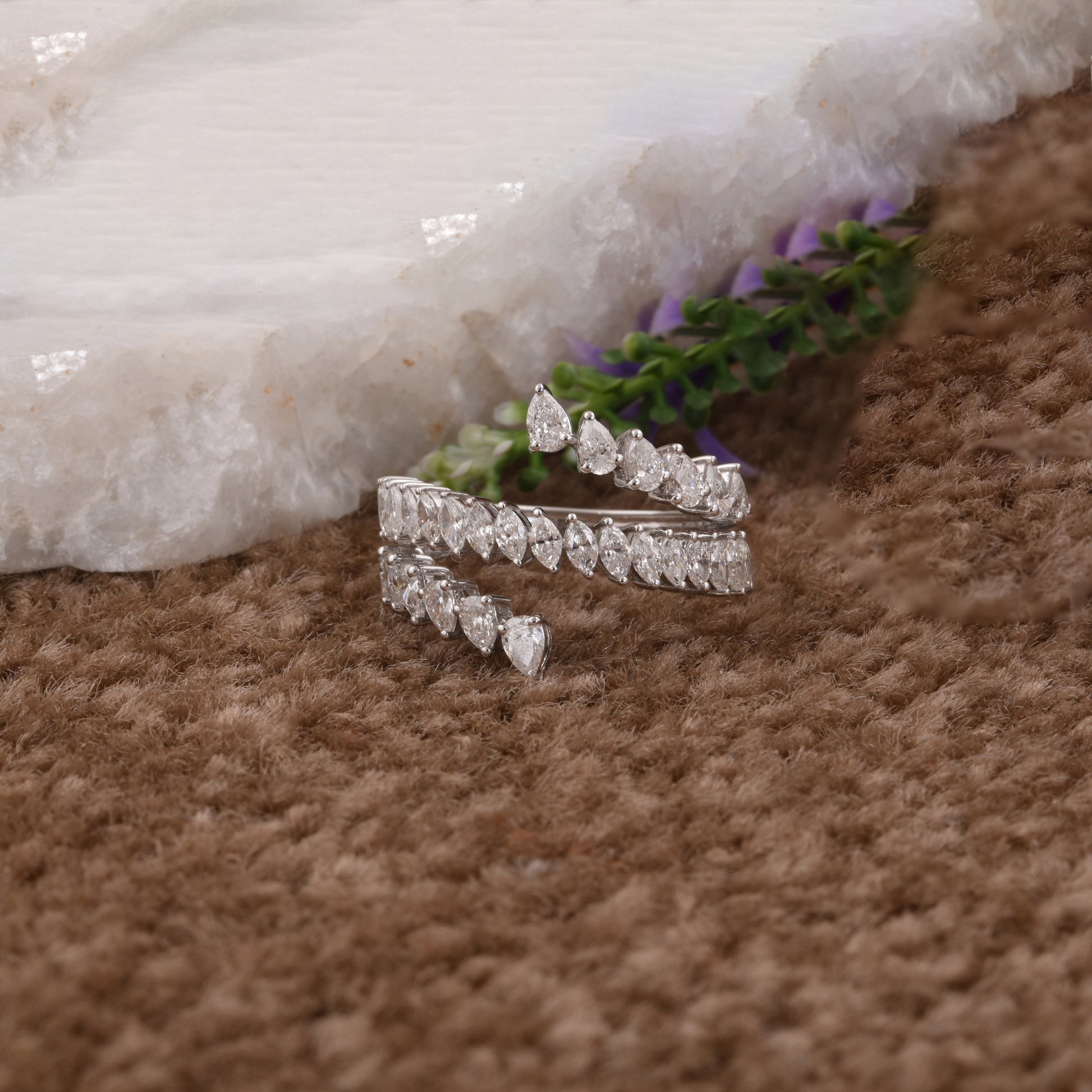 Handmade 1.83 Carat Pear & Marquise Diamond Gold Ring Jewelry