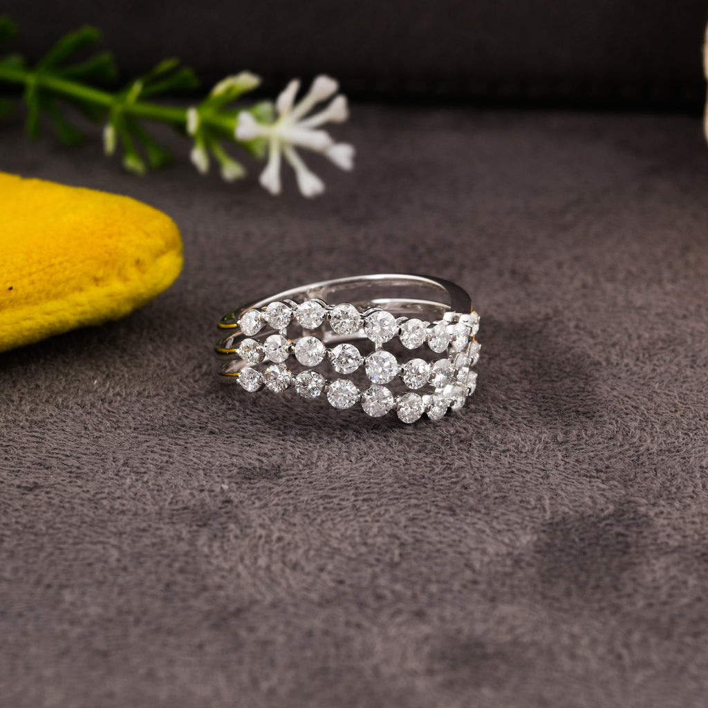 1.22Ct Round Brilliant Cut Diamond Three Band Anniversary Fine Gold Ring
