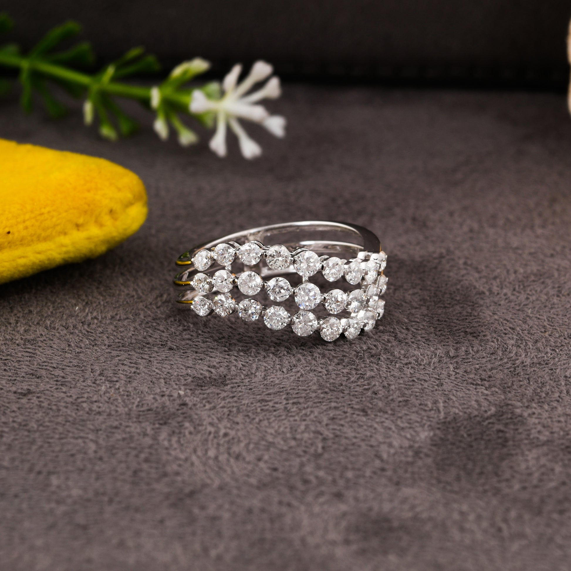 1.22Ct Round Brilliant Cut Diamond Three Band Anniversary Fine Gold Ring