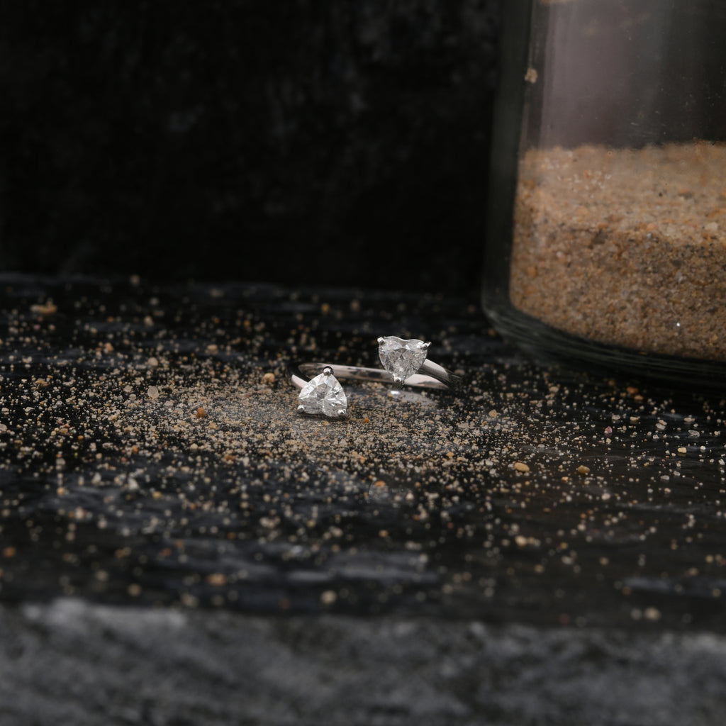 0.98Ct. Natural SI/H Heart Shape Diamond Cuff Ring Gold Birthday Gift