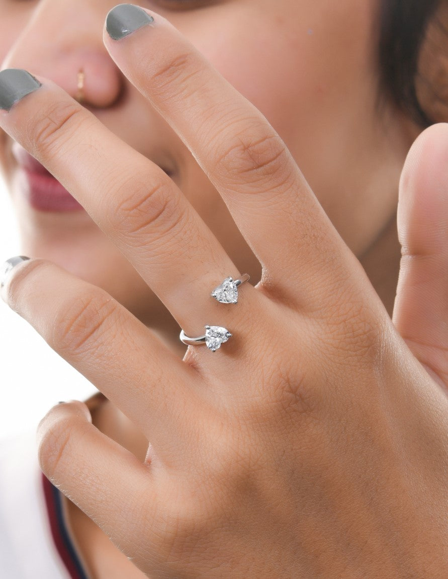 0.98Ct. Natural SI/H Heart Shape Diamond Cuff Ring Gold Birthday Gift