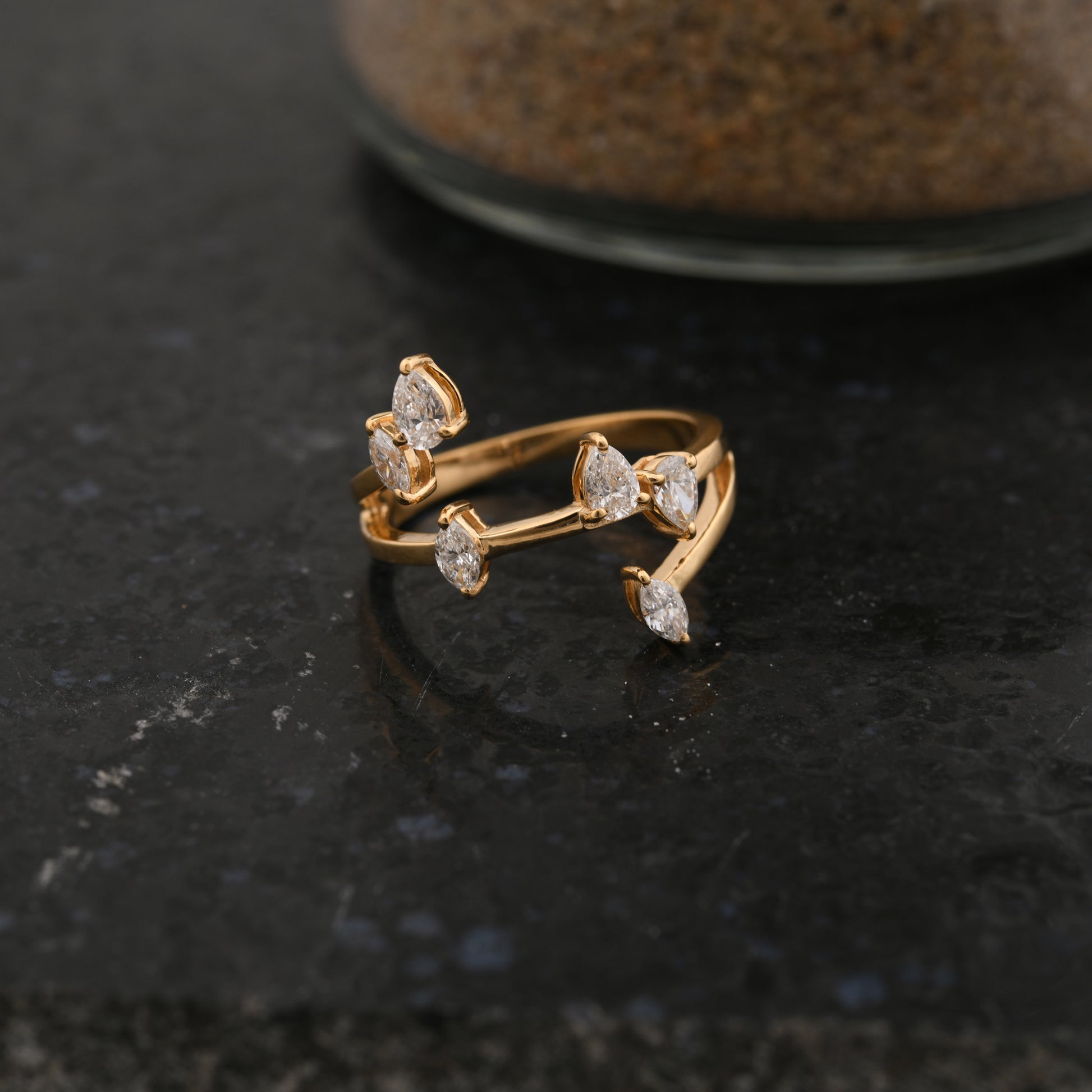 Stackable Natural Pear Marquise Shape Diamond Gold Ring