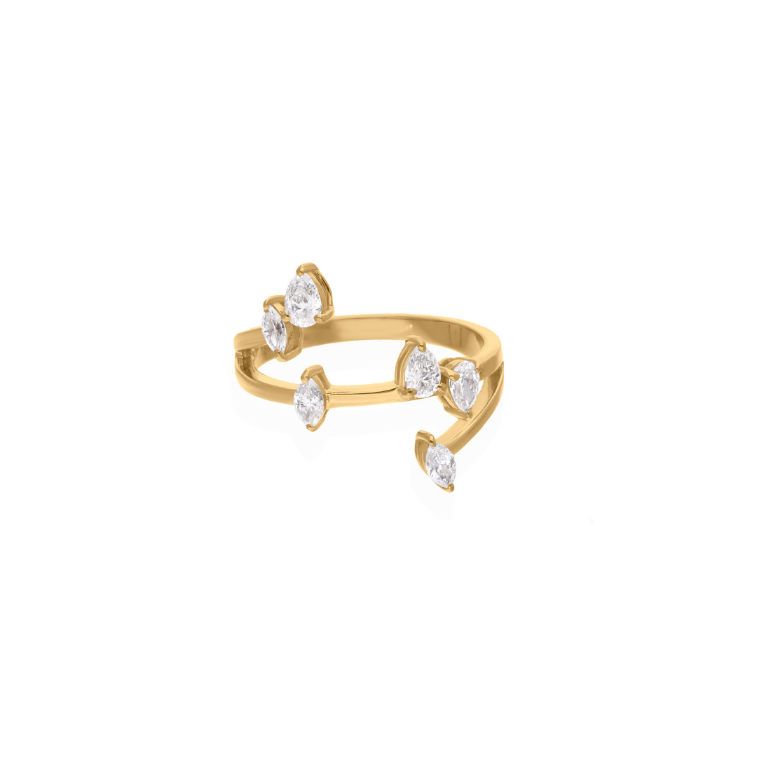 Stackable 0.67Ct Natural SI/H Pear Marquise Shape Diamond Gold Ring