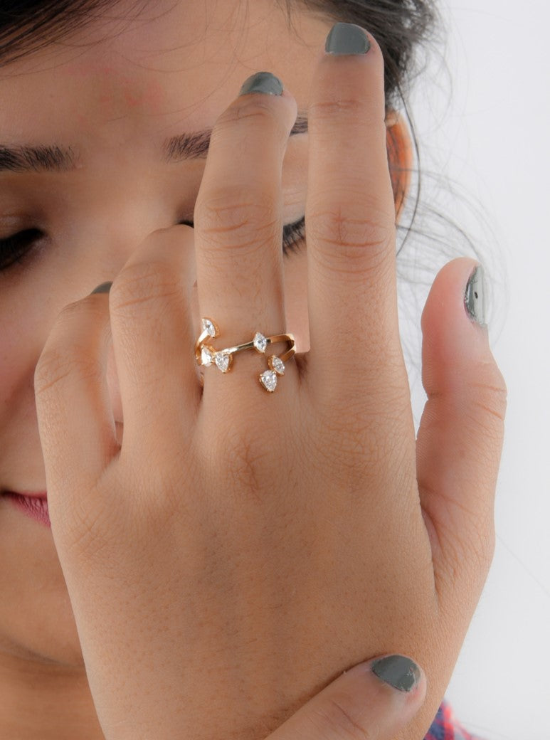 Stackable 0.67Ct Natural SI/H Pear Marquise Shape Diamond Gold Ring