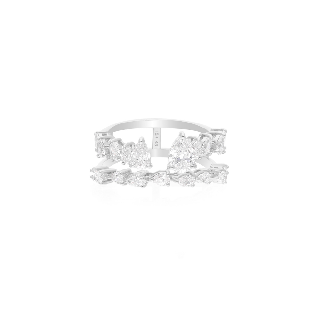 Double Band 1.67Ct Natural HI/SI Pear Diamond Cuff Fine Gold Ring For Wife