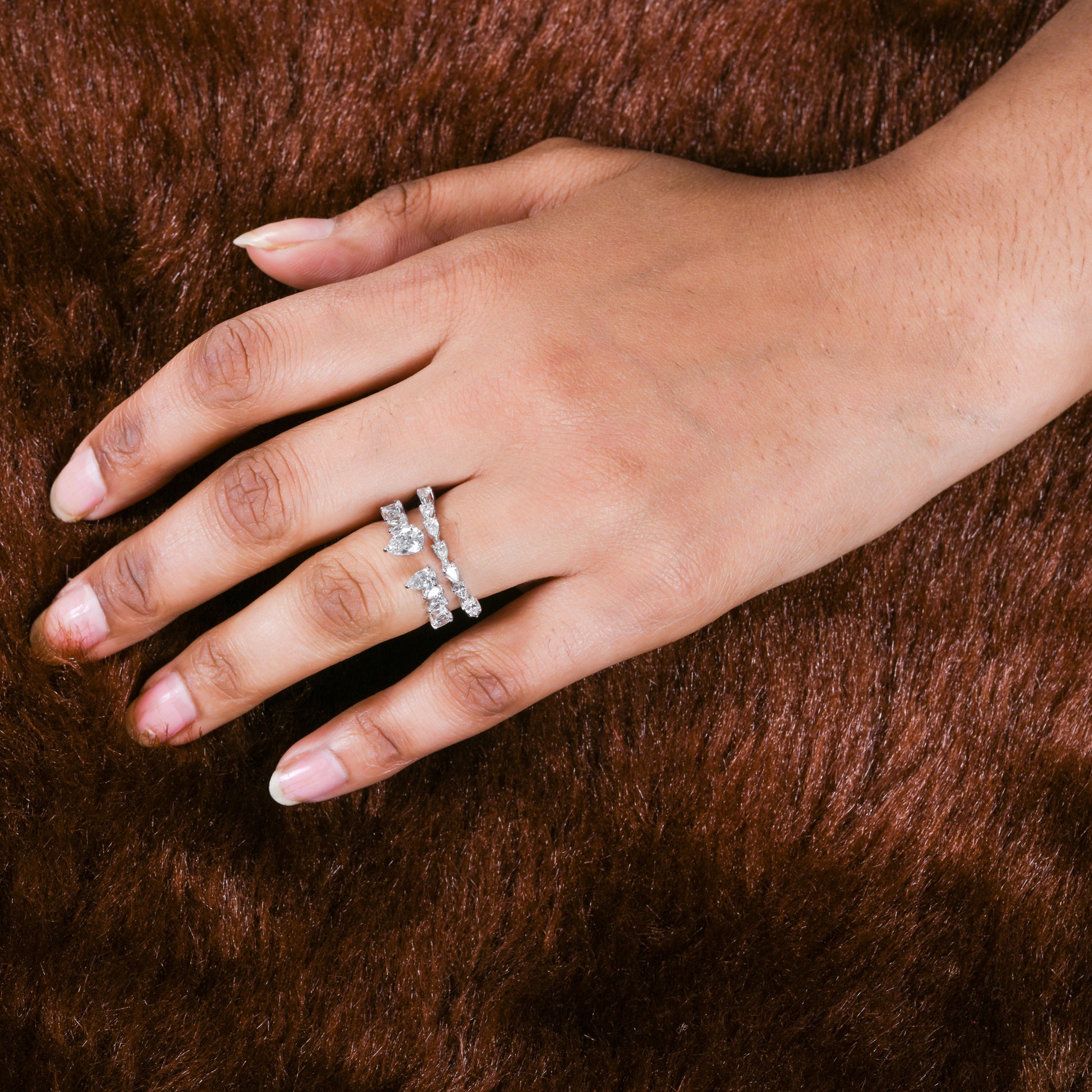 Double Band 1.67Ct Natural HI/SI Pear Diamond Cuff Fine Gold Ring For Wife