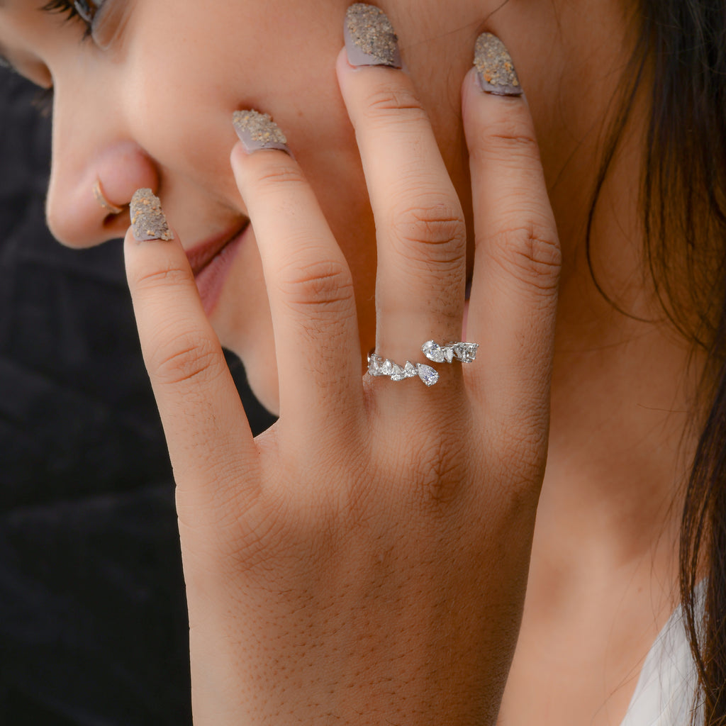 0.81 Ct SI/HI Pear Cut Diamond Bypass Gold Ring Everyday Jewelry