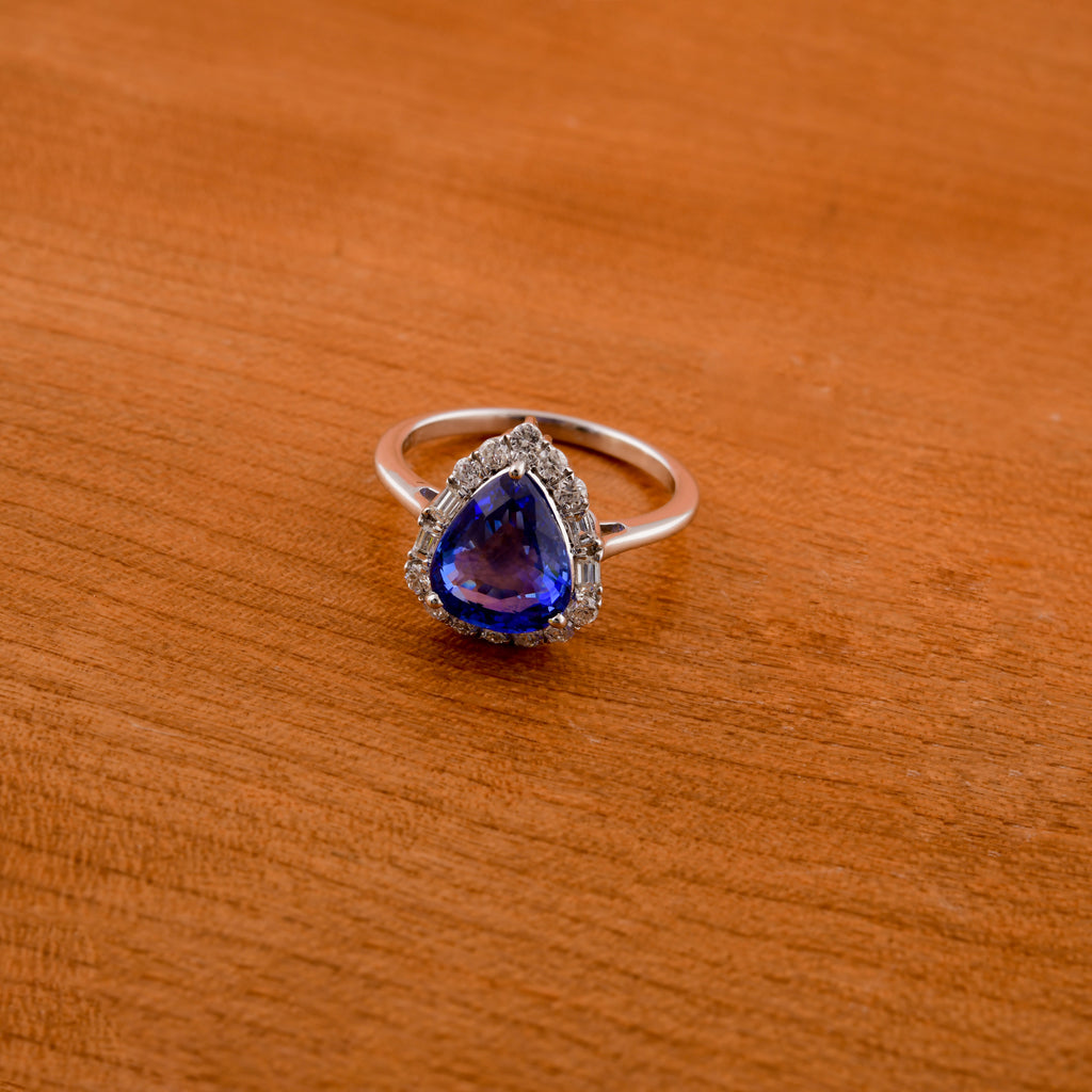 3.76 TCW Trillion Cut Blue Sapphire HI/SI Diamond Halo Gold Ring