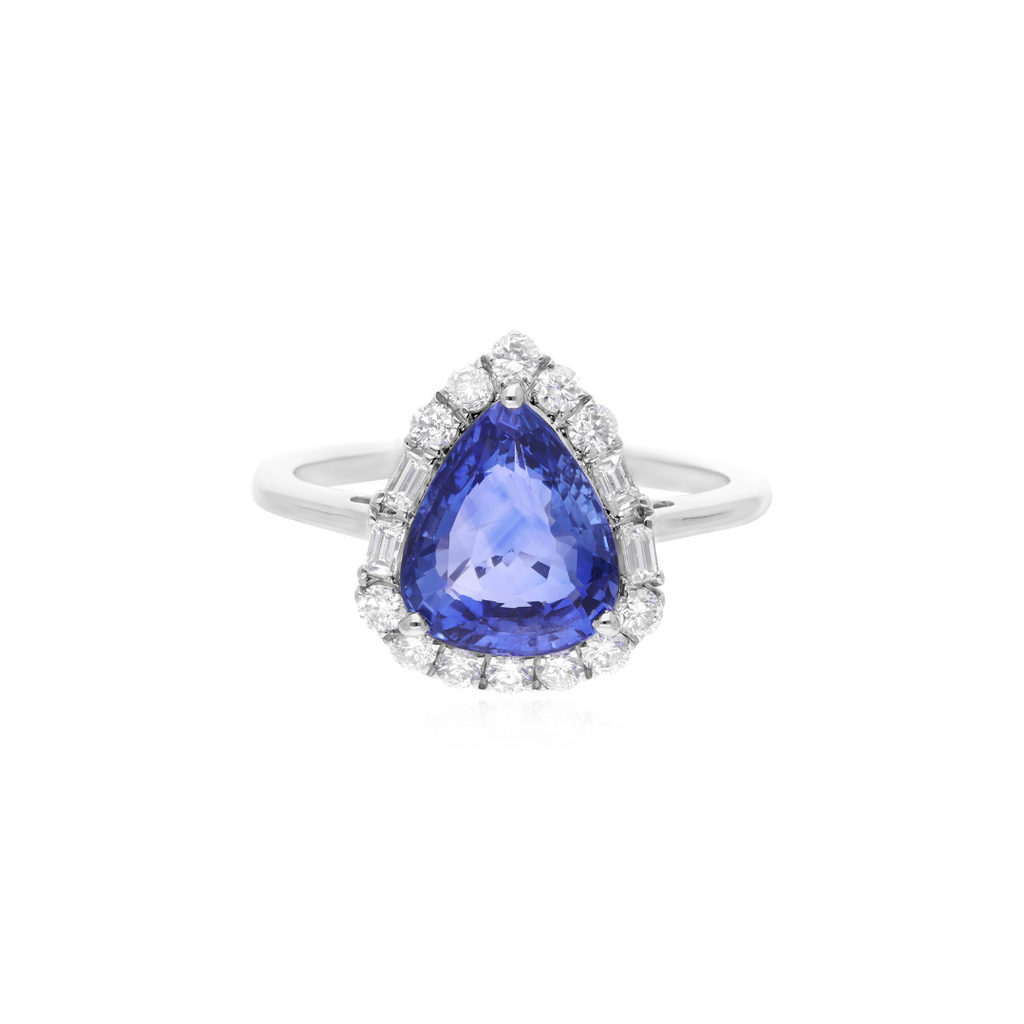 3.76 TCW Trillion Cut Blue Sapphire HI/SI Diamond Halo Gold Ring