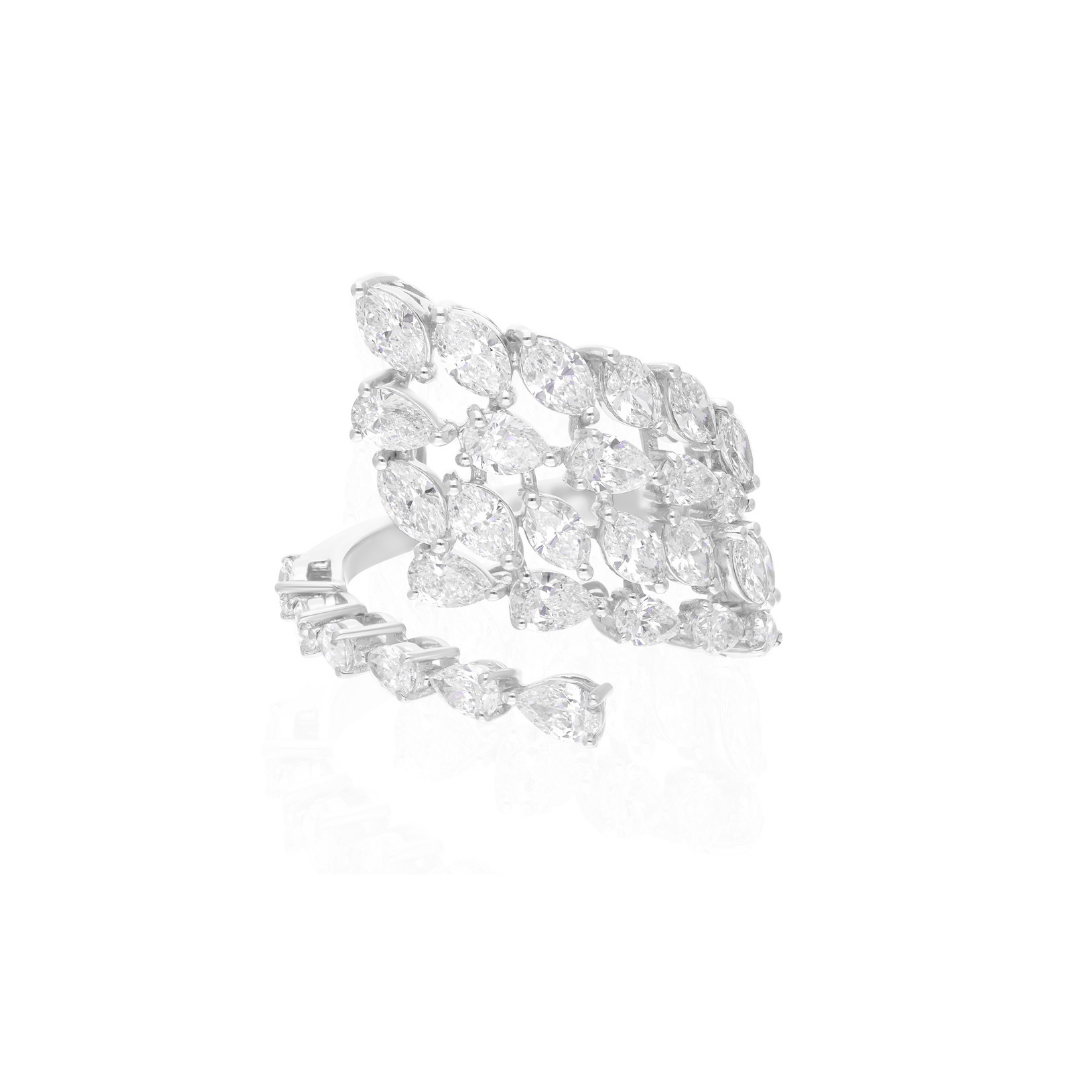 2.95Ct Multi Shape Natural Diamond Open Cuff Gold Ring Jewelry For Wife