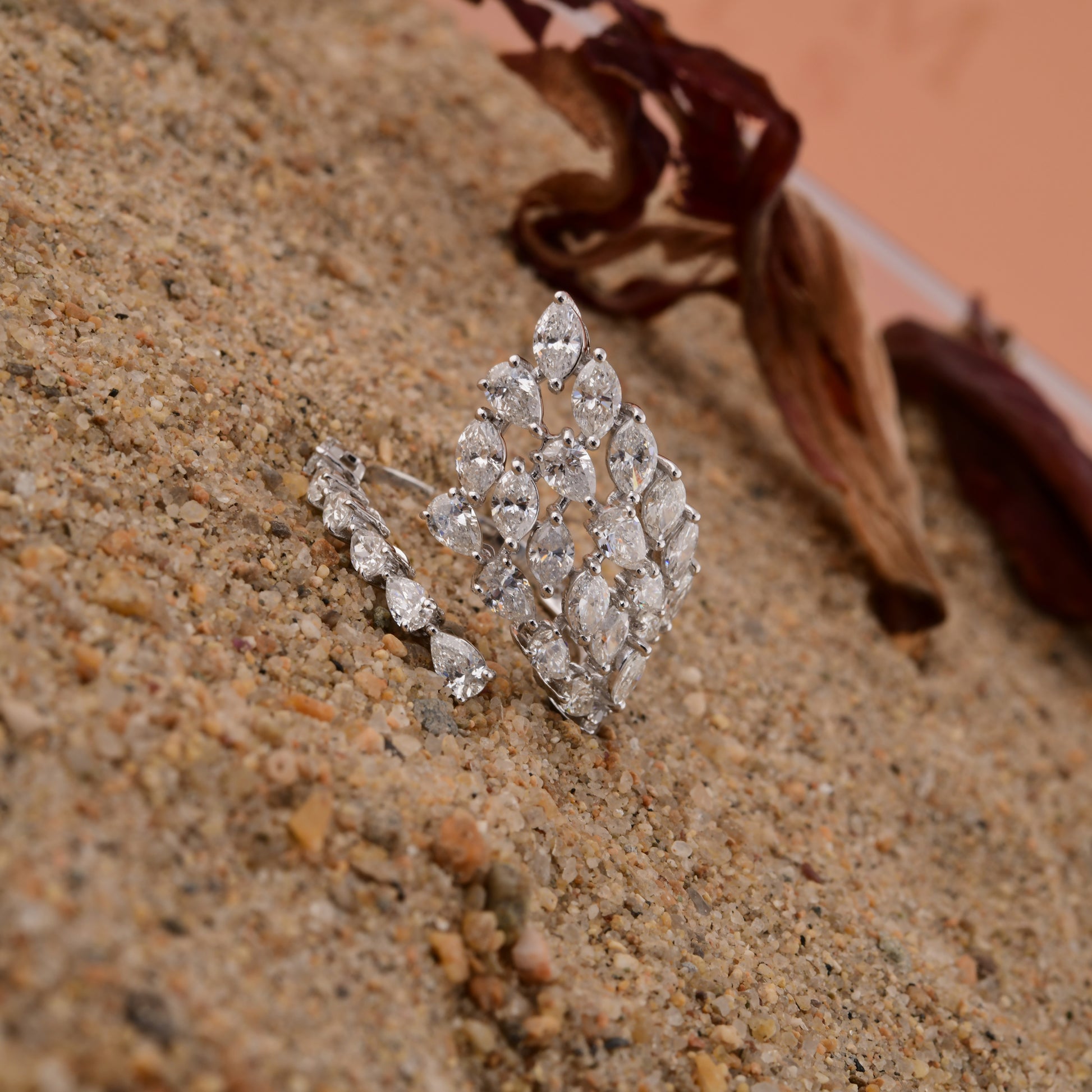 2.95Ct Multi Shape Natural Diamond Open Cuff Gold Ring Jewelry For Wife