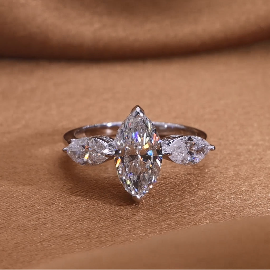 2.99 Ct SI/HI Marquise Cut Diamond Three Stone Ring Wedding Gift