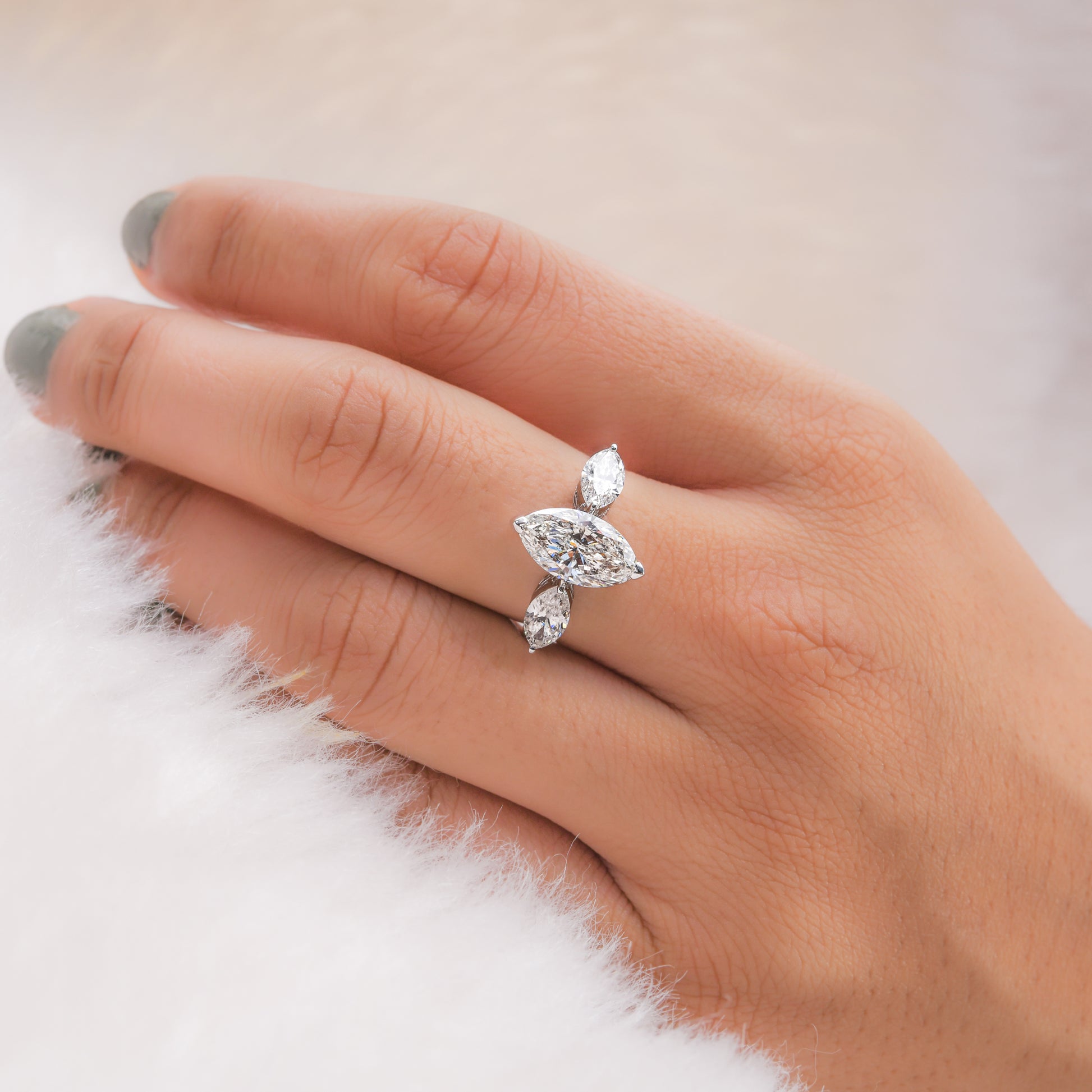 2.99 Ct SI/HI Marquise Cut Diamond Three Stone Ring Wedding Gift