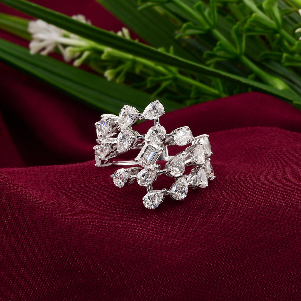 3.29 Ct SI/HI Octagon Pear Diamond Cluster Ring Gold Fine Jewelry Gift