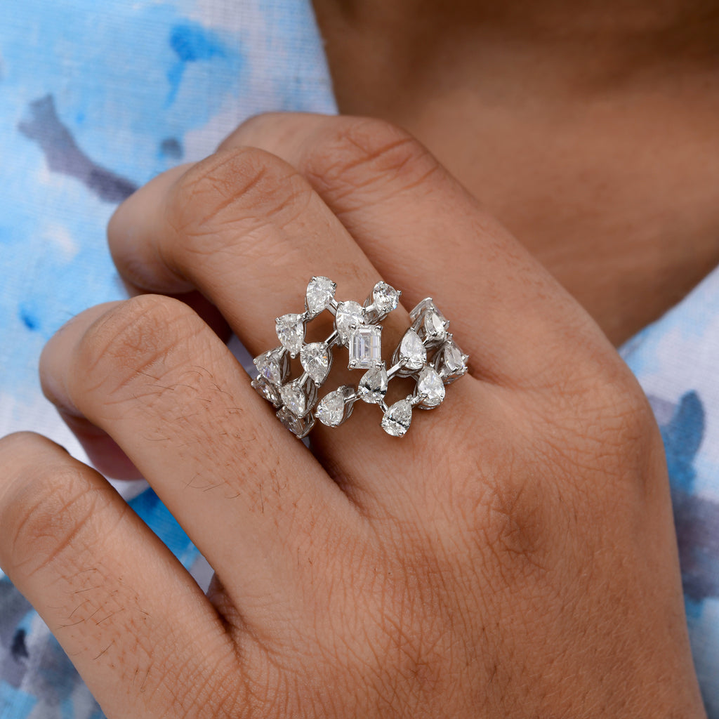 3.29 Ct SI/HI Octagon Pear Diamond Cluster Ring Gold Fine Jewelry Gift