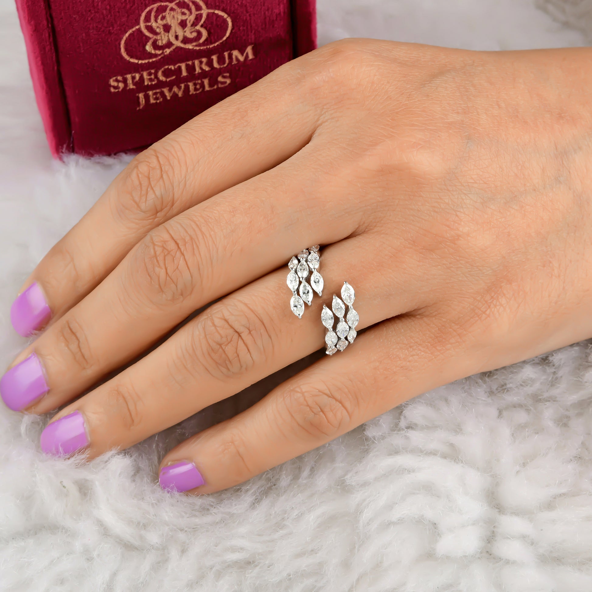 1.71 Ct SI/HI Marquise Cut Diamond Fine Gold Open Cuff Band Ring