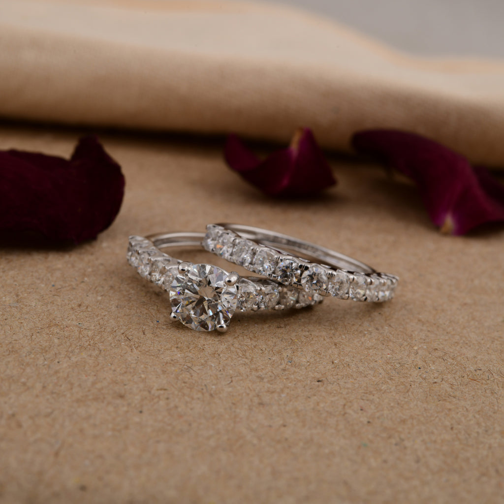 Classic 2.45 Ct Natural Diamond Gold Wedding Ring with Matching Band Set