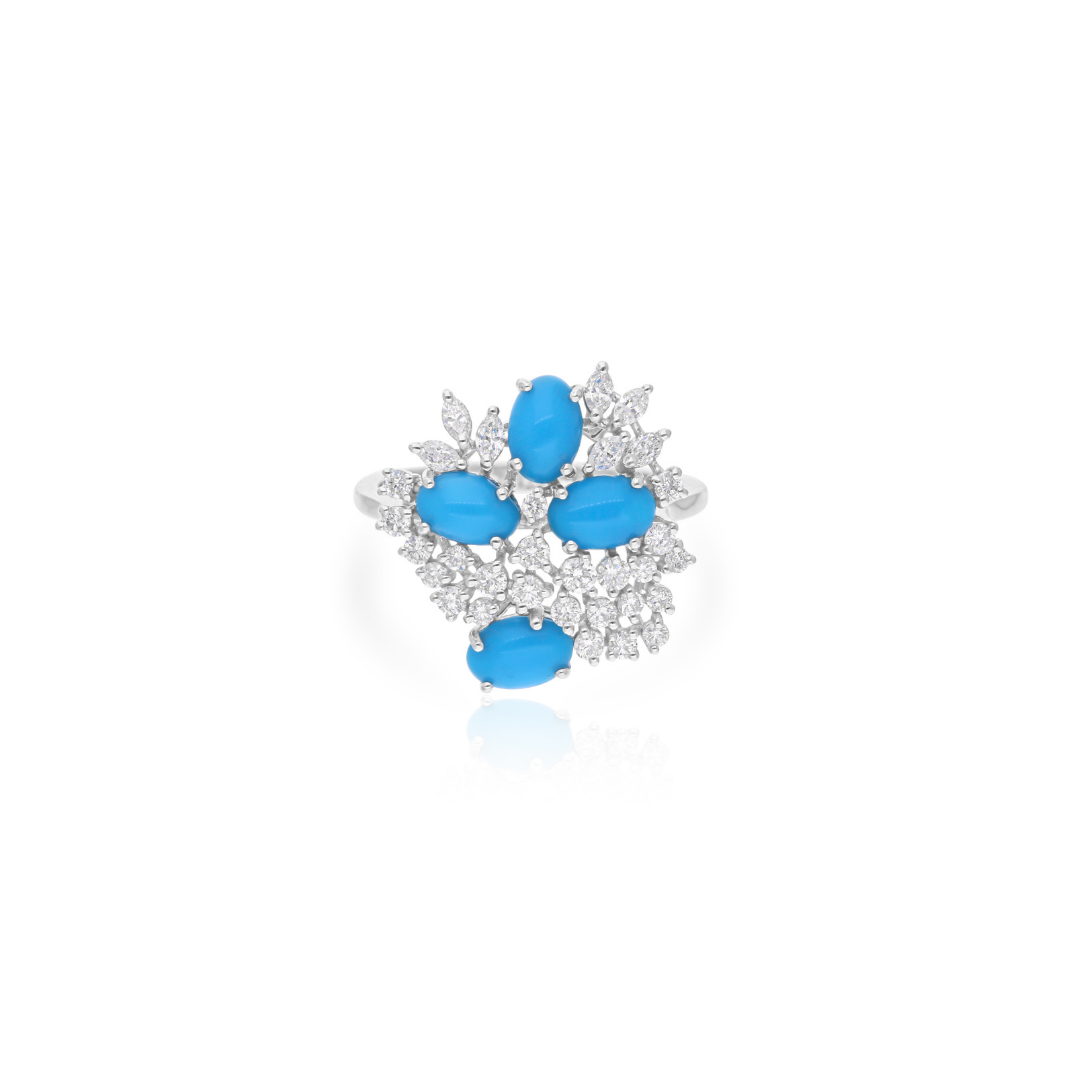 2.27 TCW SI/HI Diamond Arizona Turquoise Cluster Ring Occasion Jewelry