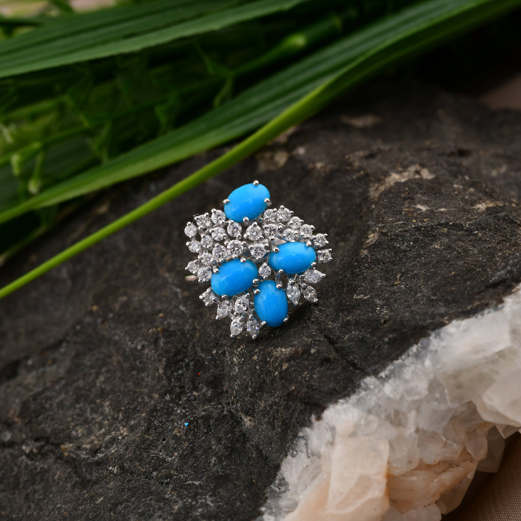 2.27 TCW SI/HI Diamond Arizona Turquoise Cluster Ring Occasion Jewelry