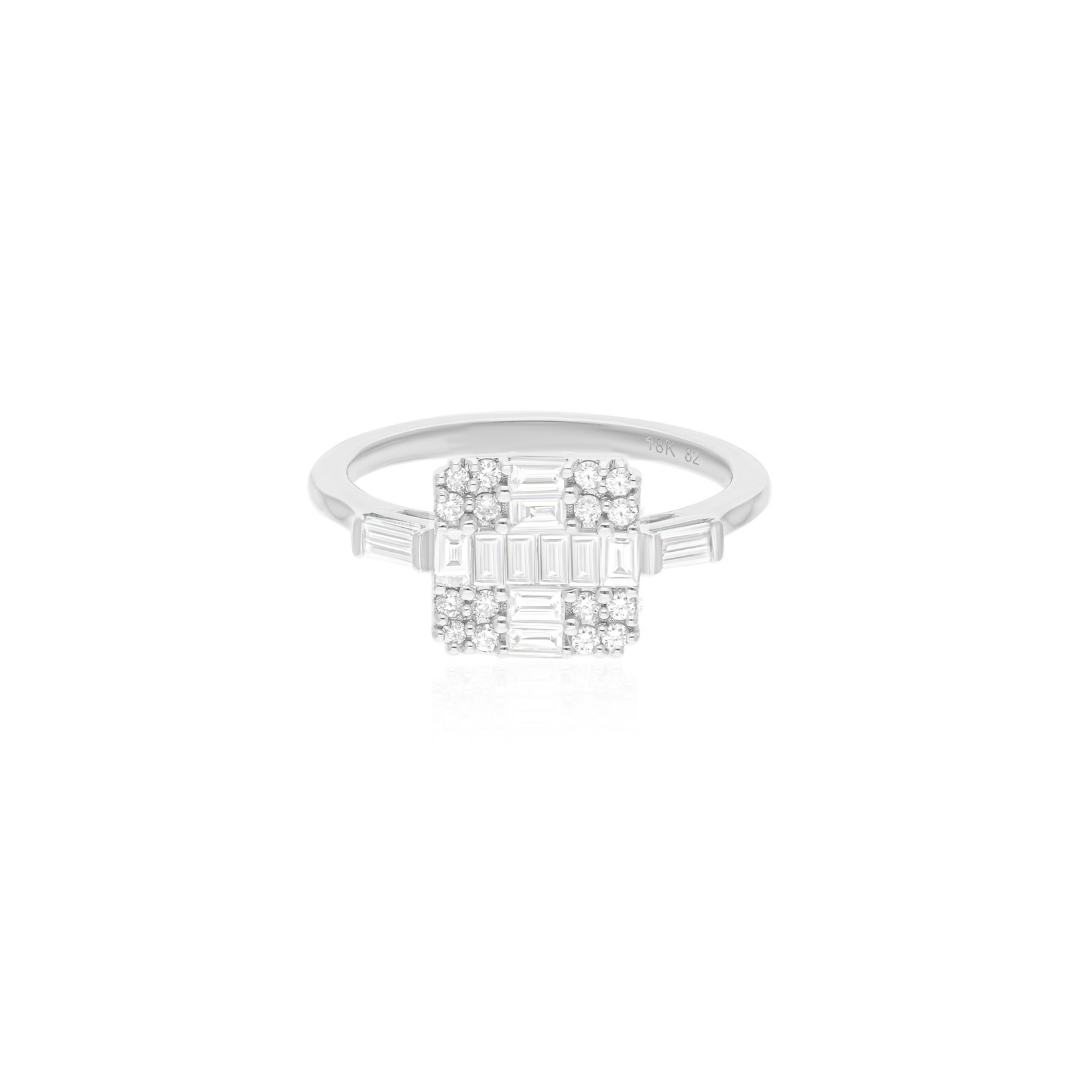 0.71 Ct Natural SI/HI Baguette Round Cut Diamond Gold Art Deco Ring