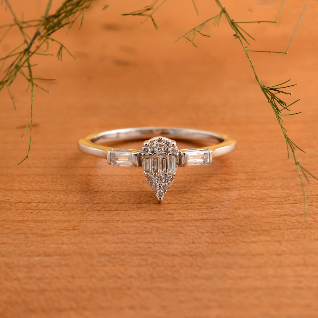 0.31 Ct SI/HI Baguette Round Cut Diamond Pear Shape Stackable Ring