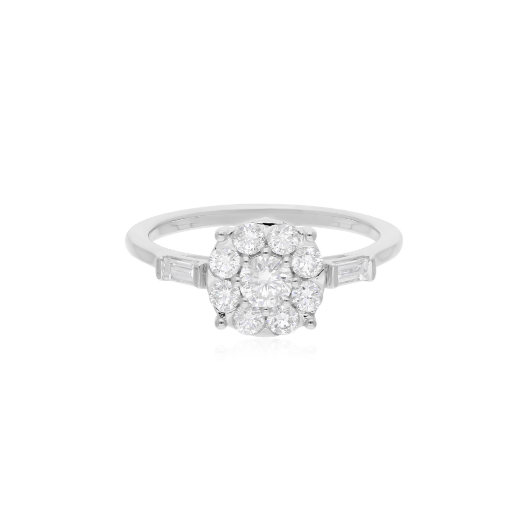 Statement 0.85 Ct SI/HI Round Cut Diamond Floral Cluster Gold Ring