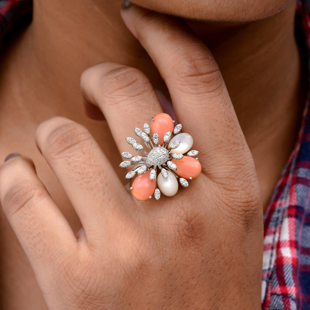 10.27 Tcw Multi Gemstone Cluster Ring with HI/SI Diamond Perfect for Gift