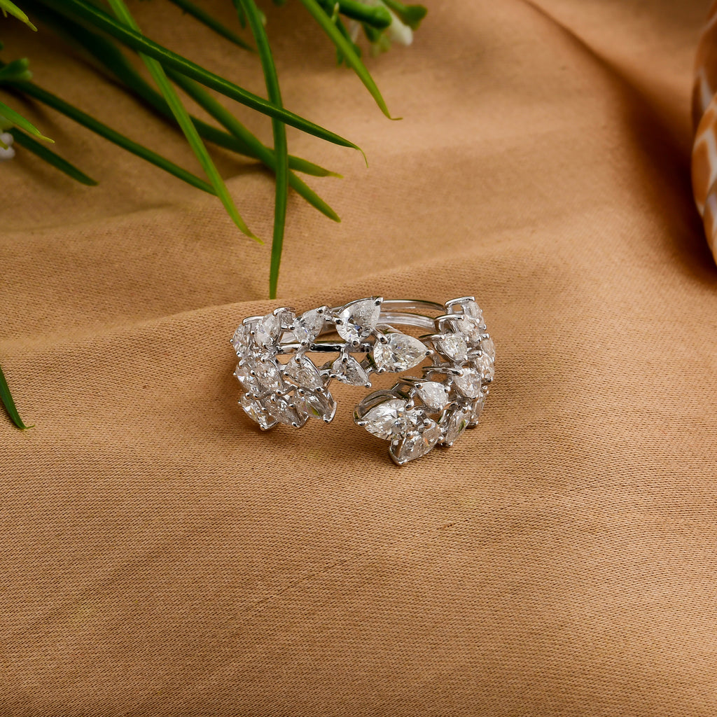 2.14 Ct. SI/HI Pear Cut Diamond Open Cluster Gold Ring For Anniversary