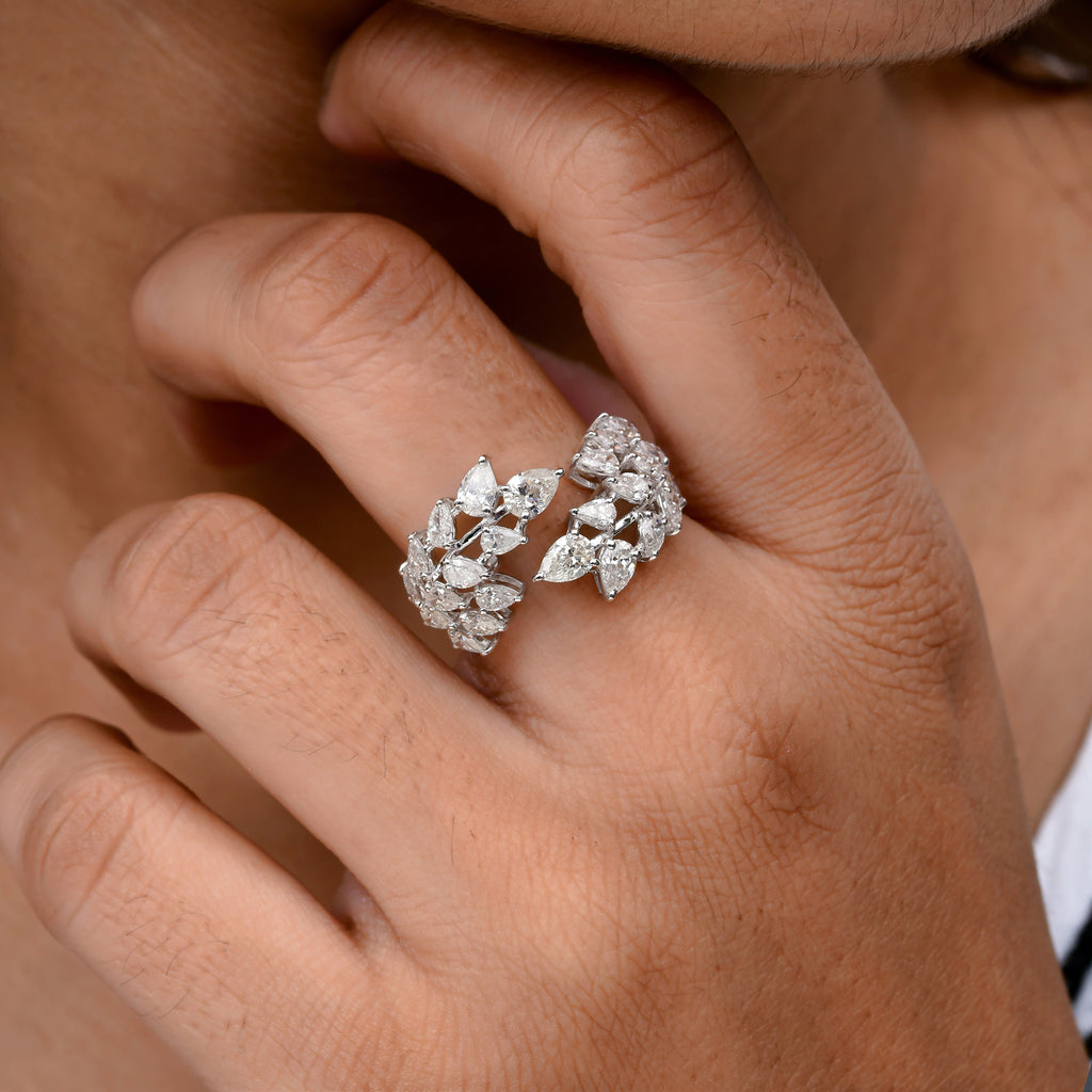 2.14 Ct. SI/HI Pear Cut Diamond Open Cluster Gold Ring For Anniversary