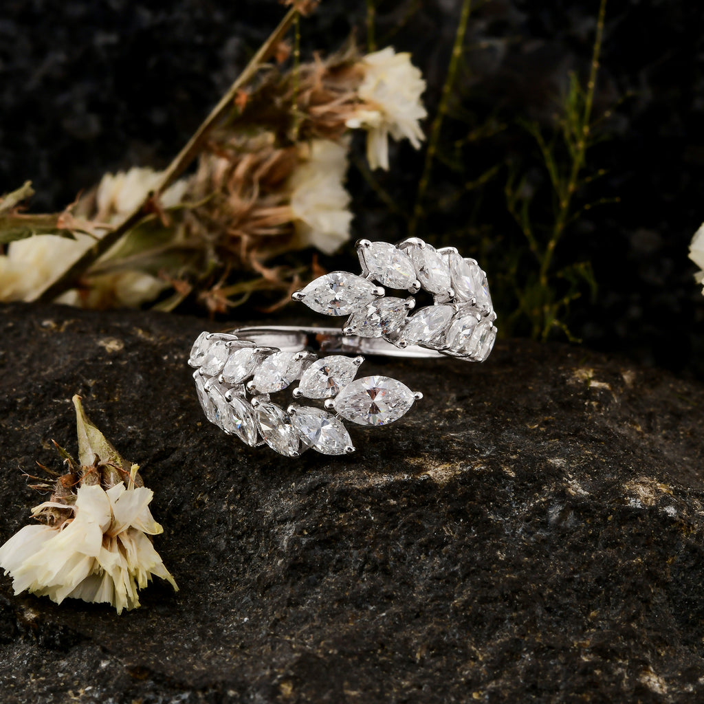 2.48 Ct. Natural SI/HI Marquise Cut Diamond Bypass Gold Leaf Ring