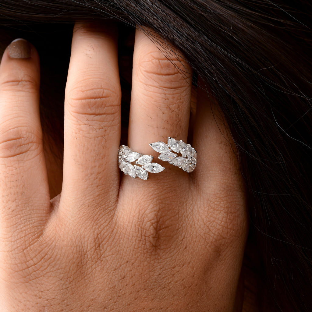 2.48 Ct. Natural SI/HI Marquise Cut Diamond Bypass Gold Leaf Ring