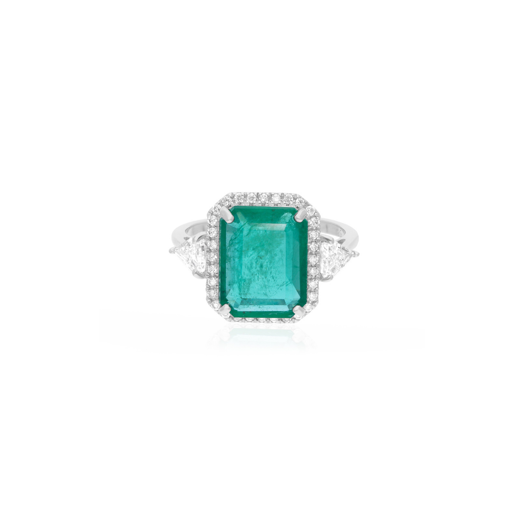 4.65 Tcw Zambian Emerald SI/HI Diamond Cocktail Ring for Anniversary