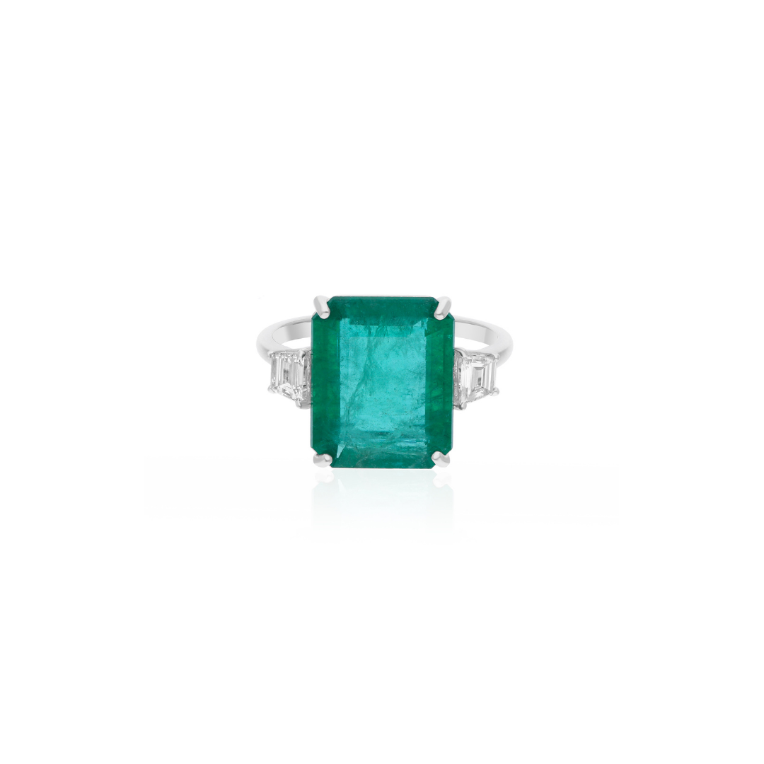 6.18 Tcw Real Zambian Emerald H/SI Diamond Three Stone Ring for Her