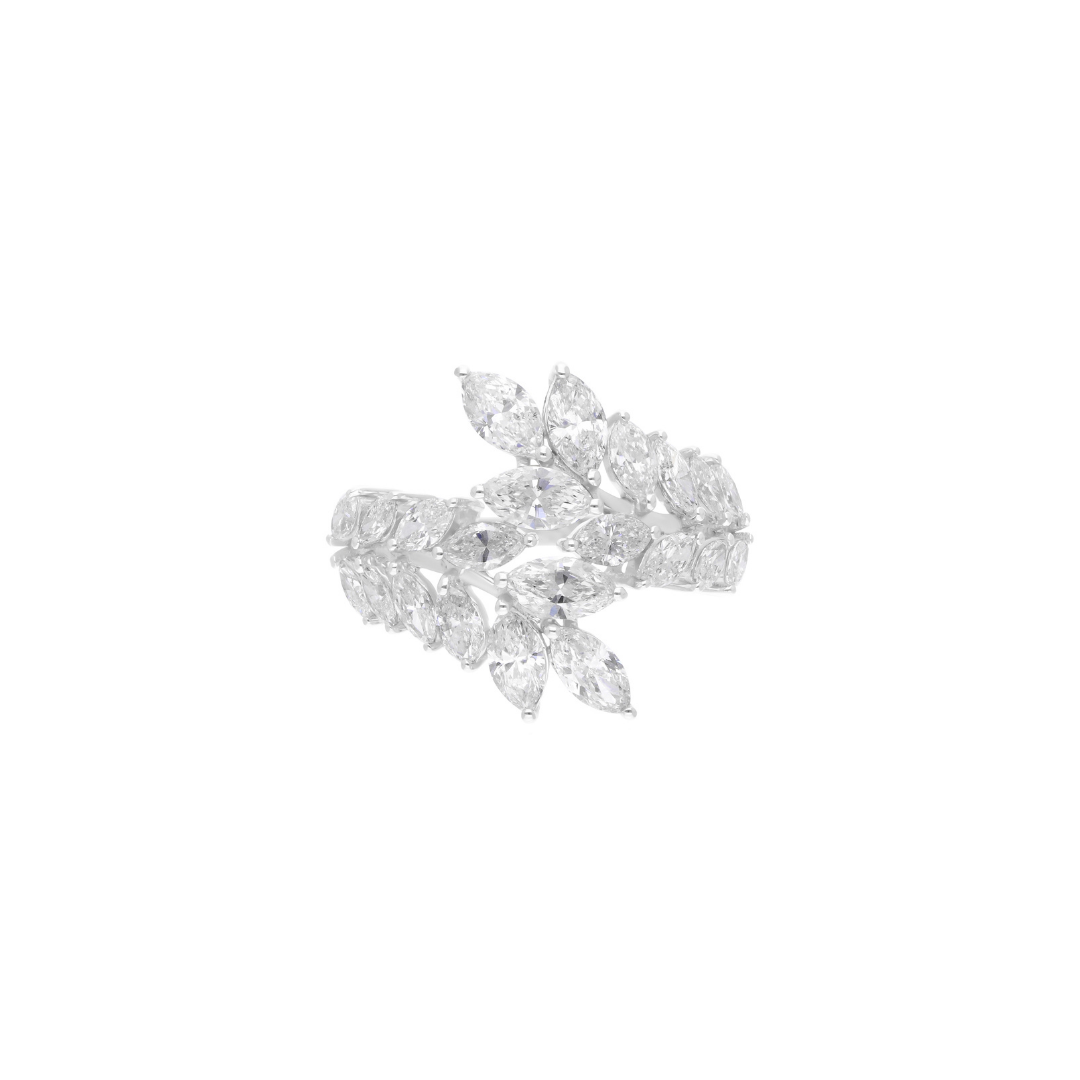 2.61 Ct Natural SI/H Marquise Cut Diamond Leaf Design Cluster Ring
