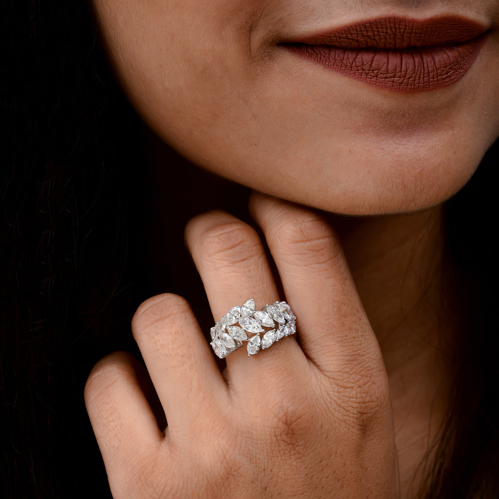 3.21 Ct Real SI/HI Marquise Cut Diamond Bypass Vintage Band Ring