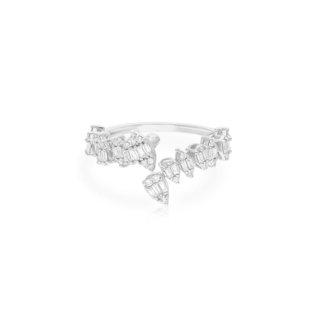0.61 Ct H/SI Baguette Round Cut Diamond Open Bypass Ring for Anniversary
