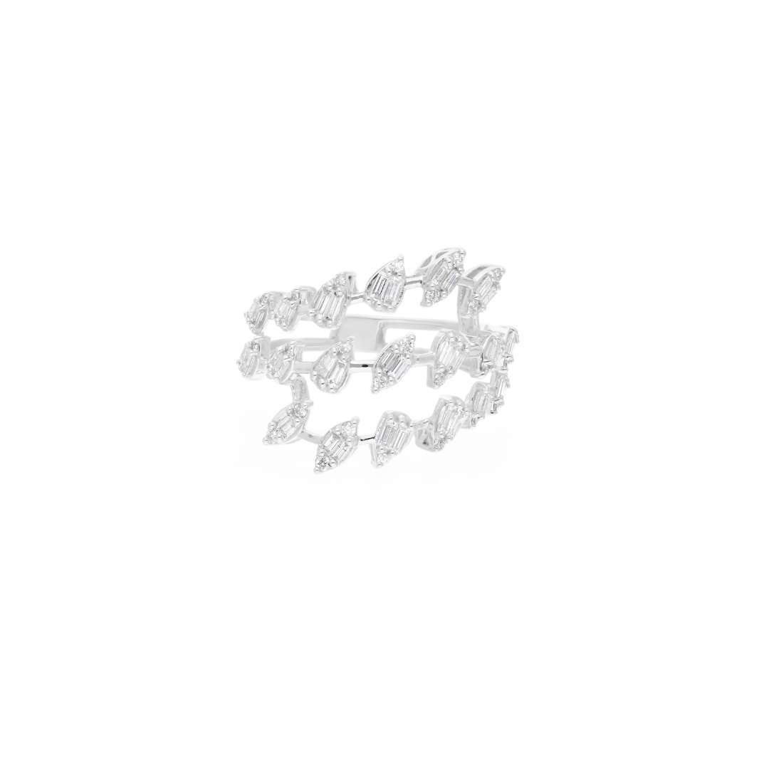 Modern 0.66 Ct SI/HI Gold Multi-Band Baguette & Round Diamond Ring for Women