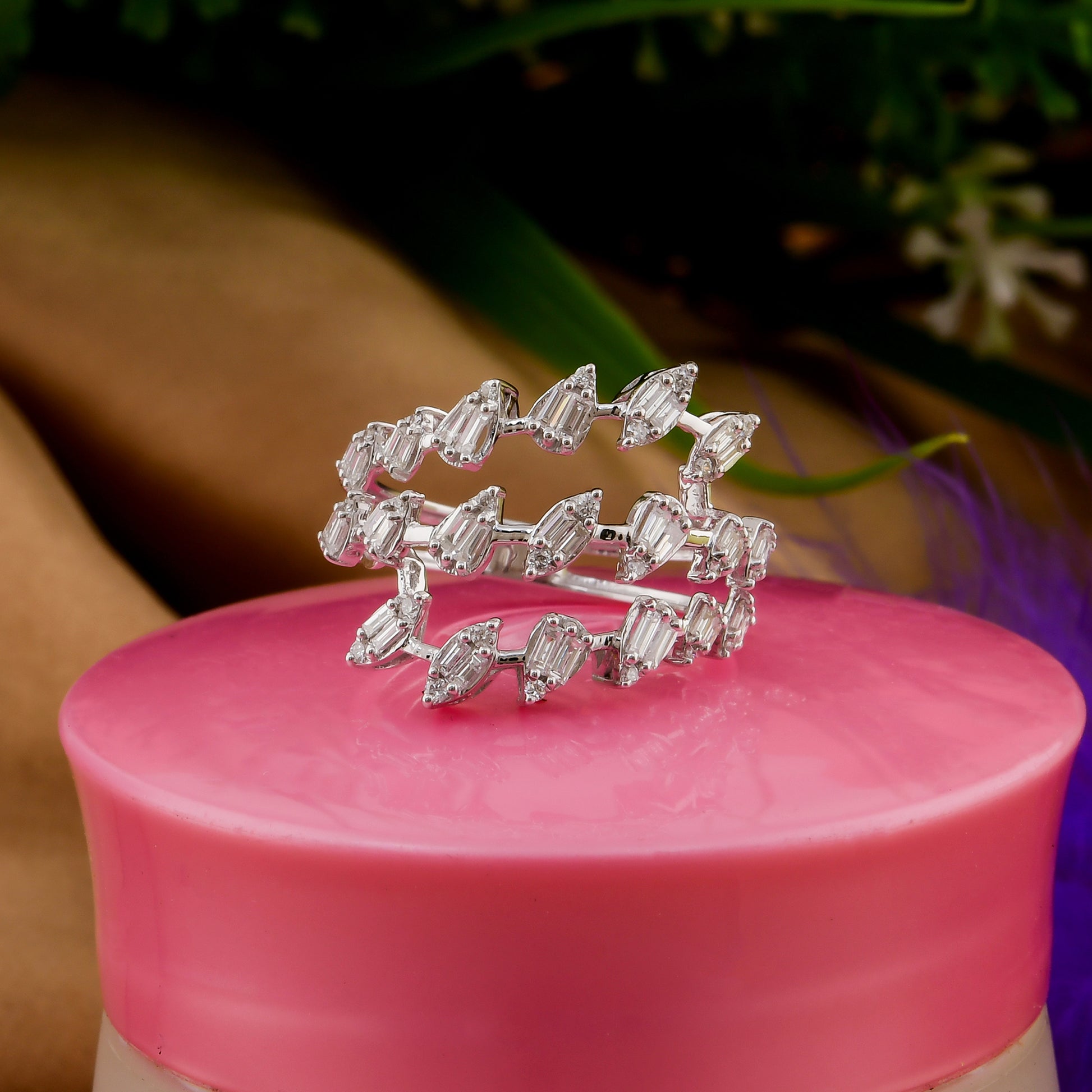 Modern 0.66 Ct SI/HI Gold Multi-Band Baguette & Round Diamond Ring for Women