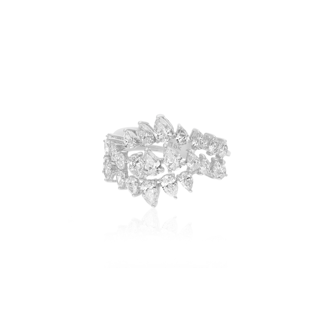 2.18 Ct SI/HI Pear Cut Natural Diamond Cluster Stacking Gold Ring for Her