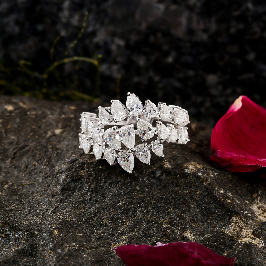 2.18 Ct SI/HI Pear Cut Natural Diamond Cluster Stacking Gold Ring for Her