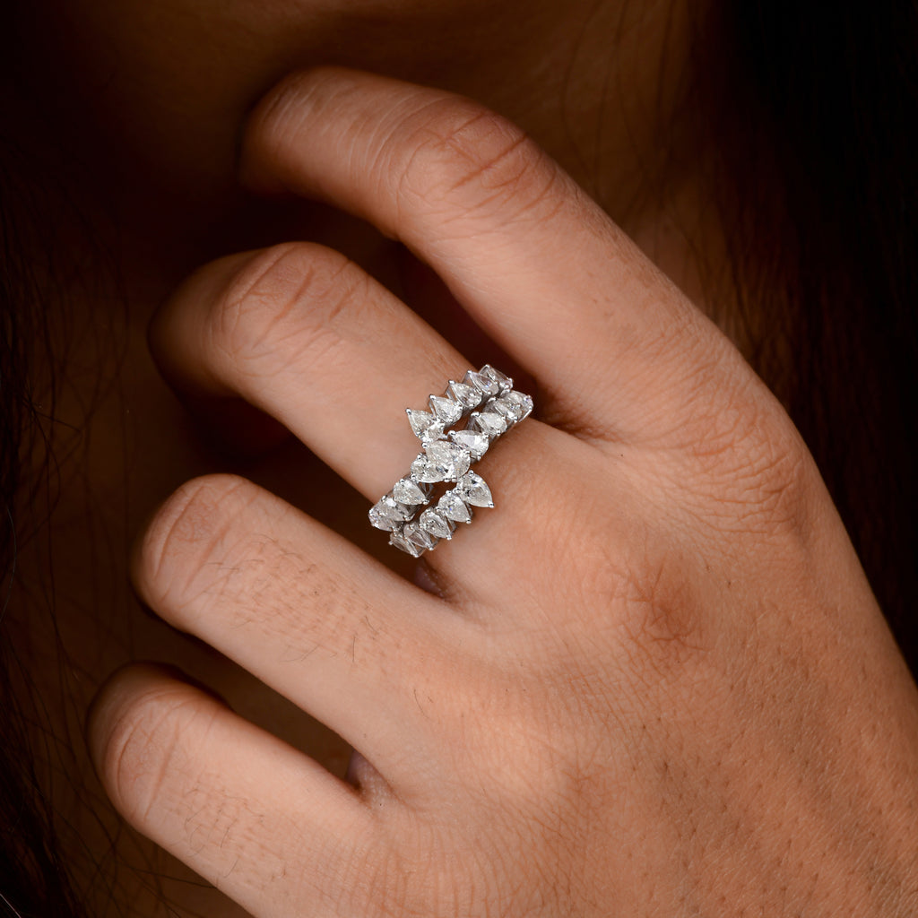 1.78 Ct Natural SI/HI Pear Cut Diamond Stackable Band Ring Birthday Special