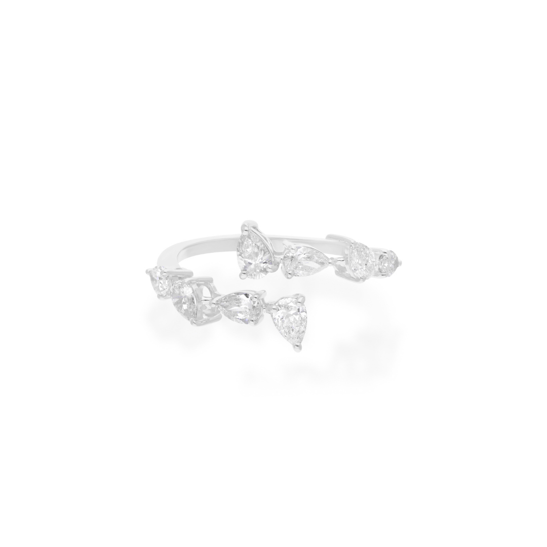 0.90 Ct H/SI Pear Cut Diamond Bypass Open Ring for Anniversary Gift