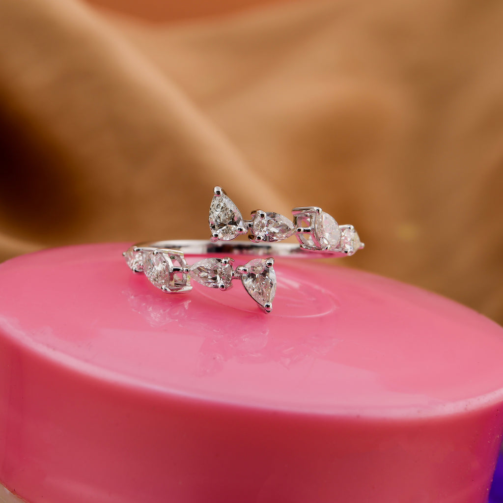 0.90 Ct H/SI Pear Cut Diamond Bypass Open Ring for Anniversary Gift