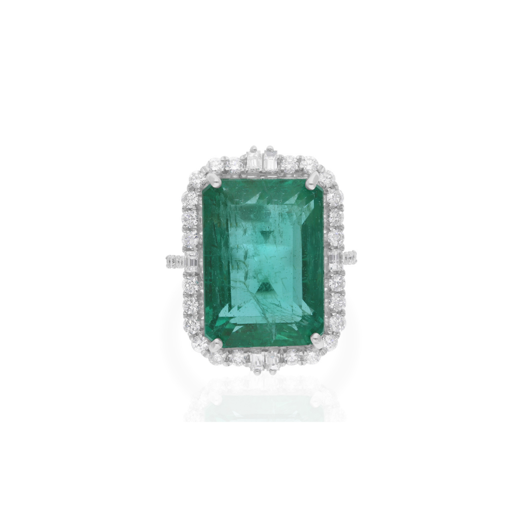 18.51 Tcw Zambian Emerald SI/HI Diamond Cocktail Gold Ring