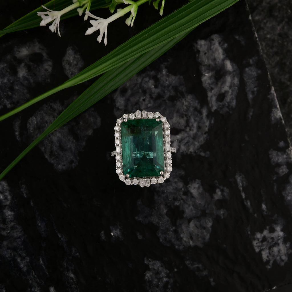 18.51 Tcw Zambian Emerald SI/HI Diamond Cocktail Gold Ring