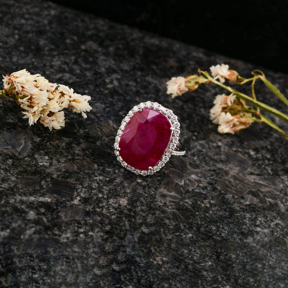 Oval Cut Ruby Natural Diamond Cocktail Ring