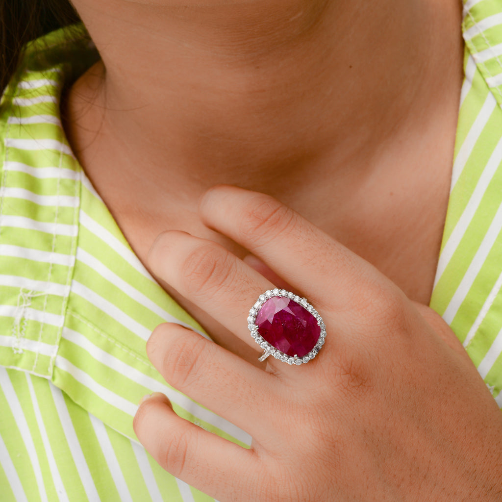 15.14 Tcw Oval Cut Ruby Natural Diamond Cocktail Ring Anniversary Gift